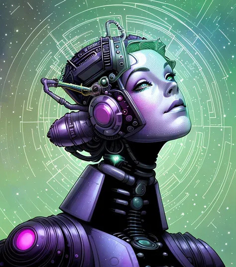 titere, marioneta,princess intergalactica, cosmic bjork, Reina de la Galaxia, celestialpunk, Emperatriz cyborg futurista simple, « mower, inspirado por Dan Hillier, alien princess, inspirado en Kay Nielsen, cypherpunk fashion illustration