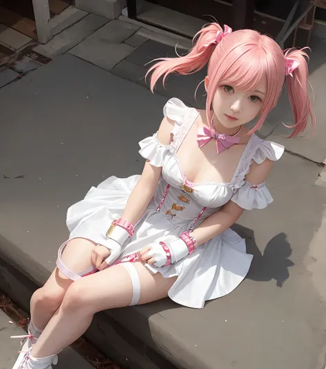 Magical girl Madoka Kaname restrained in handcuffs