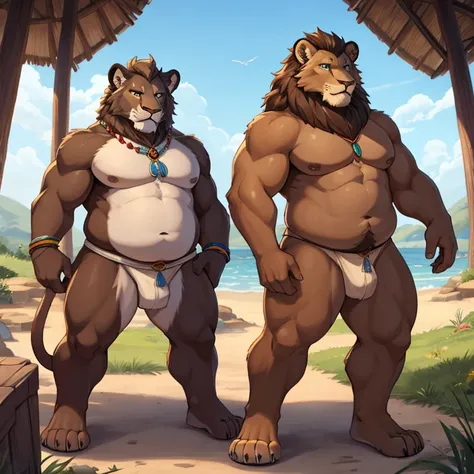 Tribe African  lion Brown and blue male fat no clothes  furry full body