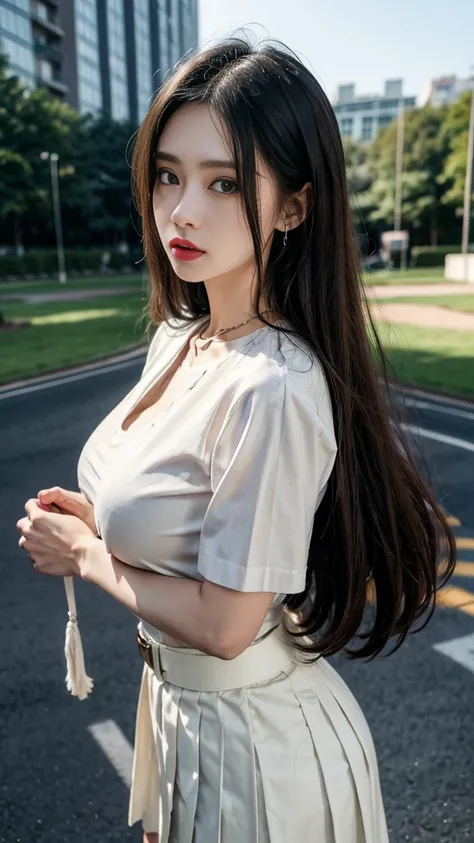 highest resolution, 8K, high definition, ( สาวlong hairมาก, long hair, straight hair, ผมblack), นักศึกษาthailand, (half-caste, thailand, Japan, Korea, Height 173 centimeters), ((stand, walk)), (Beautiful face, แต่งBeautiful face, Double eyelids, red lips),...