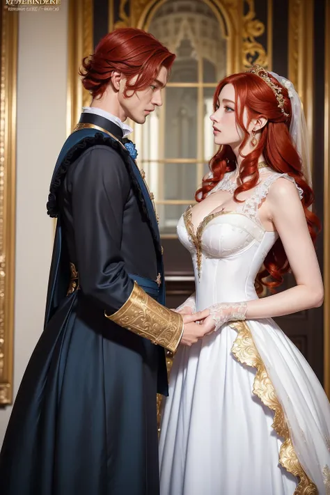 ((masterpiece)), highest quality, excellent illustration, (((couple meeting each other))), soft focus, (((1 boy with short black hair))) (((tall and muscular))) (((blue eyes))) (((dark wizard clothes))), (((1 girl from (((redhead))) long curly hair))) (((g...