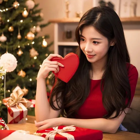 young woman、Heart-shaped present、Giving gifts、Valentine、Warm atmosphere