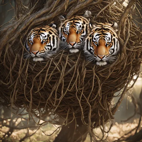 highres,a tiger,beautiful detailed eyes,beautiful detailed lips,extremely detailed eyes and face,longeyelashes,realistic,photorealistic:1.37,nests,pasto