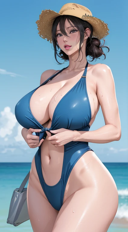 【cowboy shot is naked】, (with exposure), with large areolas, very cute, woman in swimsuit, animated image of woman, sweat, breastfeeding, cute sexirobat, [4K digital art]!, 3DCG, High resolution commission, Giant test art, Detailed digital animation art dr...