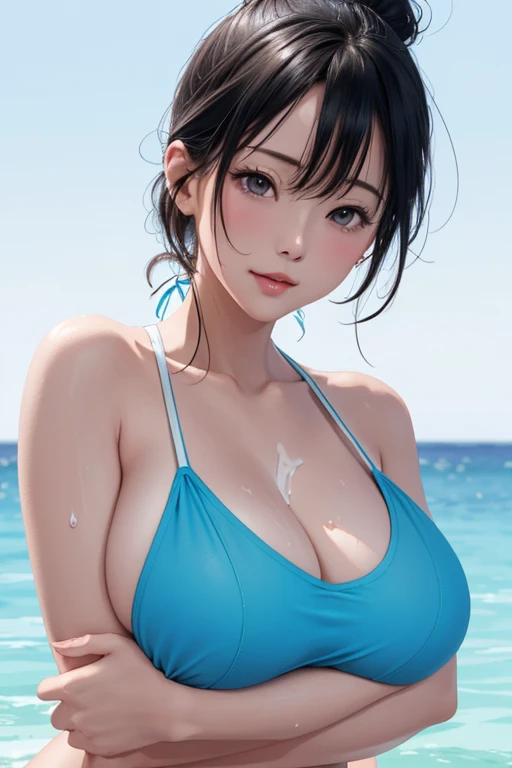 【Upper body is naked】, (with exposure), with large areolas, very cute, woman in swimsuit, animated image of woman, sweat, breastfeeding, cute sexirobat, [4K digital art]!, 3DCG, High resolution commission, Giant test art, Detailed digital animation art dra...