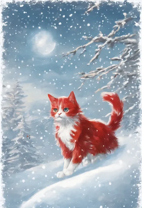 Cat tracks, red and white cat, Heavens, железная дорога в Heavens, snow, snowstorm, train