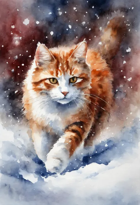 Cat tracks, red and white cat, Heavens, железная дорога в Heavens, snow, snowstorm, train