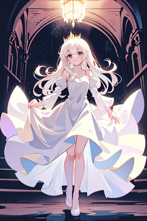 Princess, semi-long, whole body, inside the castle, white dress,