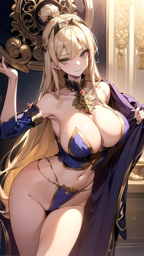 ((masterpiece, best quality, extremely detailed, absurdres)), ((high resolution)) ,((8k)), a beautiful woman, ((She is one of the most female high Priestess.)), unparalleled beauty, ((large breasts:1.6)), ((large ass:1.2)), ((deep cleavage:1.3)), slim wais...