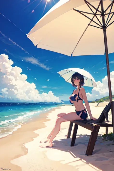 Summer, sun, sea, beach, parasol,a girl