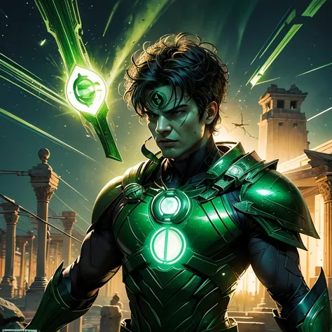 Masterpiece, Best Quality, Spartan Green Lantern:
(Top Quality, 4K), Superhero, One vigorous Green Lantern, Authentic Spartan armor, Shimmering green energy aura, Dynamic pose with lantern in hand, Ancient Greek cityscape background, Columns and temples, O...