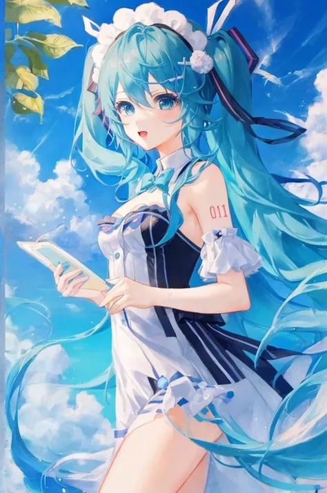 1 girl,miku, blue hair,