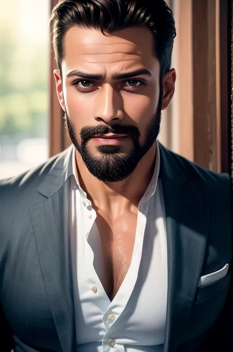 Rana, Realistic portraits of movie stars, handsome and elegant, masculine jawline, perfect handsome face, groomed beard, well trimmed beard, 4K