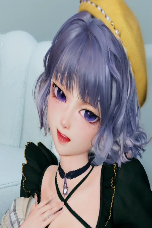 there is a 3d image of a woman with purple hair, anime styled 3d, , render of april, kawaii realistic portrait, render of a cute 3d anime girl, portrait c 1 2. 0, portrait c 12.0, with very highly detailed face, anime style. 8k, anime highly detailed, real...