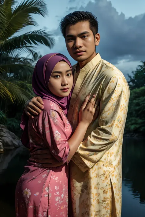 (masutepiece), (best quality), realistic, photorealism, 1 matured malay men 30 years oldin office suit,hugging young malay girl ...