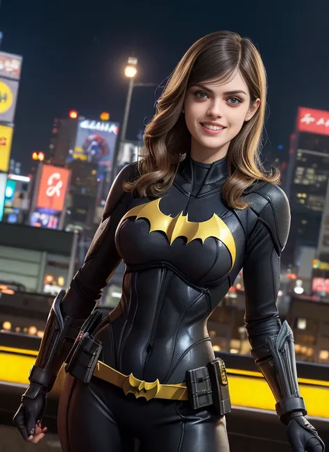 (obra-prima, melhor qualidade), 1girl, solo, alexandra daddario, batgirl terno, cabelo preto, olhos castanhos, sorriso,
akihabar...