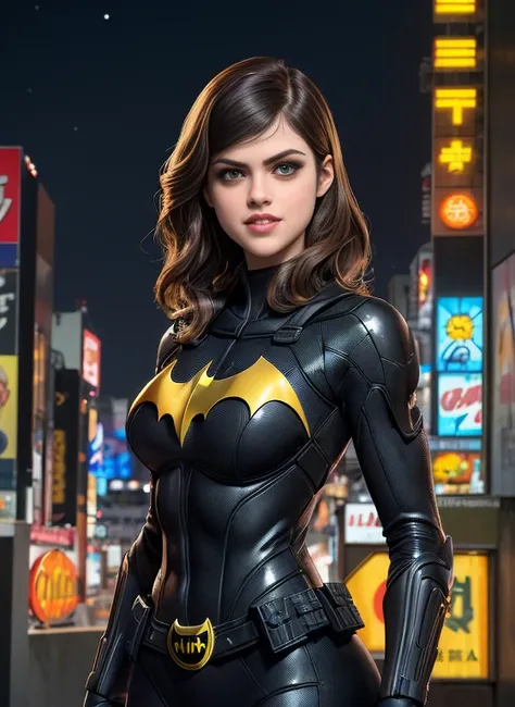 (obra-prima, melhor qualidade), 1girl, solo, alexandra daddario, batgirl terno, cabelo preto, olhos castanhos, sorriso,
akihabar...