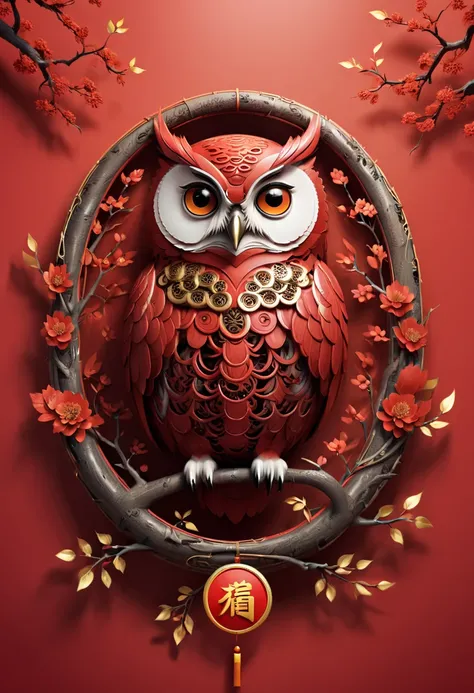 logo "China", Chinese style Nest, owl, year 2024, zentagle, cinematic, red theme, (best quality, masterpiece, Representative work, official art, Professional, 8k)