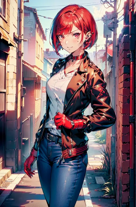 in the art style of persona5 and in the art style of street of rage 4, delinquent, (sukeban), mature_female, blush, mature, older woman, 25 years old, Sukeban teacher outfit, ((((1girl, solo female, solo, solo focus:1,9)))++++, choker, sukeban teacher, suk...