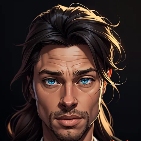 (cartoon style:1.2), Drawings of ([Brad Pitt, Christian Bale]), portrait, perfect eyes, detailed face, black background, fun posing, flirty look, Centered, scale to fit the dimensions