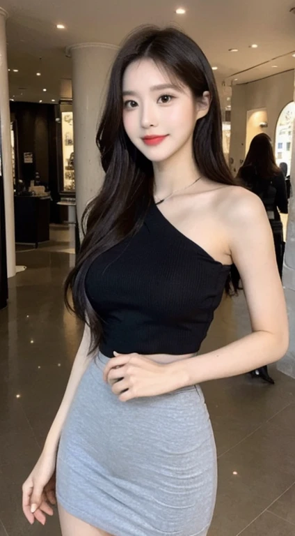 A girl around 35 years old，simplicity，Extremely beautiful and delicate，(light make-up)，black color hair，A sweet smile，Delicate and beautiful fair skin，Realistic and realistic，exquisite and complete facial features，Detailed depiction of the face，tall nose b...