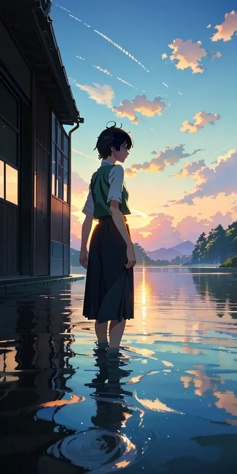 summer, makoto shinkai&#39;Concept art, tumbler, magic realism, beautiful anime scene, beautiful sky. by makoto shinkai, ( ( makoto shinkai ) ), Anime background art, anime background, makoto shinkai&#39;Style, anime movie background, Galaxy Express, there...