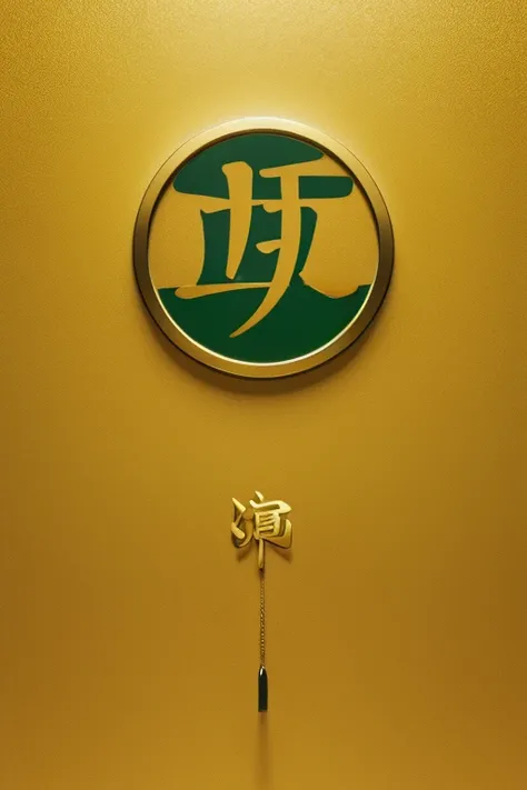 Pure golden background，There is a green Chinese character in the middle