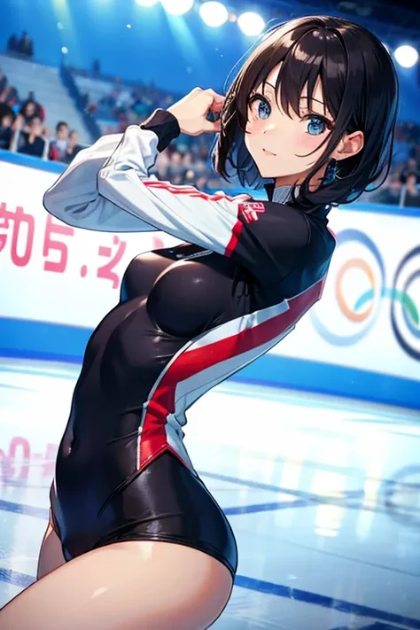 speed skating、arena、beautiful mature woman、Slipping、Thigh emphasis、Upper body、Olympic Games