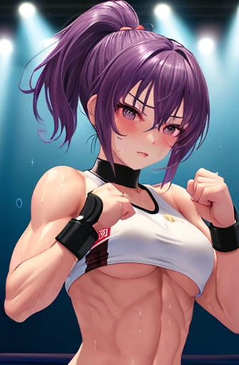 Beautiful girl idol mixed martial artist competing in the ring。Sweat。muscle。six pack。naked。G cup bust。