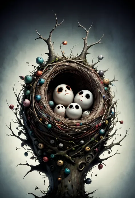 bird Nest, inspired by Tim Burton, best quality, masterpiece, 8k