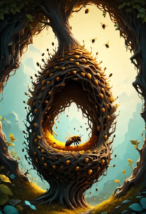 honeycomb, beehive, nest, inspired by Cyril Rolando, best quality, masterpiece, 8k