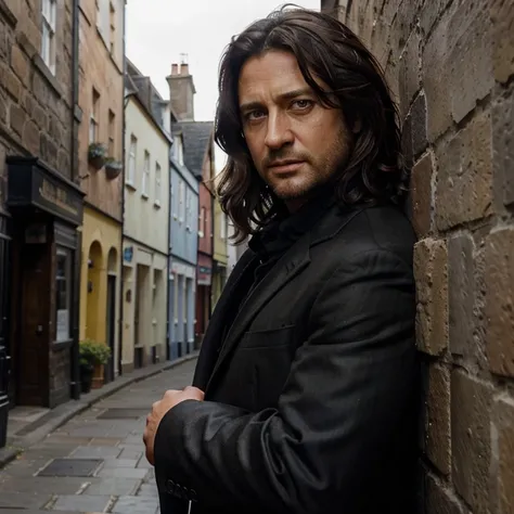 Gerard butler con cabello muy largo color    negro en escocia