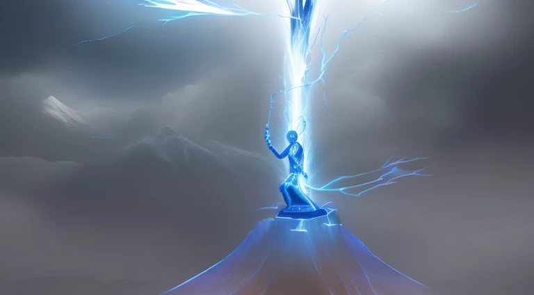 Incredible futuristic ,((master piece))Tai chi student wielding a sword and blue lightning, In the wilderness, in the distance. tai chi student, wielding silver sword, red glowing eyes. insanely detailed, hyper detailed, chrome, award winning, striking, th...