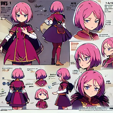 Personagem feminino,cabelo longo,cheio e ondulado de cor castanho escuro, seus olhos castanhos escuro, cor da pele parda, in anime version, de cores das veste branca, with pink and lilac details, em desenho flores, uma personagem feminina estilo anime e um...