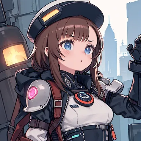 masterpiece,  best quality, , (solo), 1girl, look up, dim light, , horizon_(apex legends), goggles, blue eyes, brown hair, gaunt...