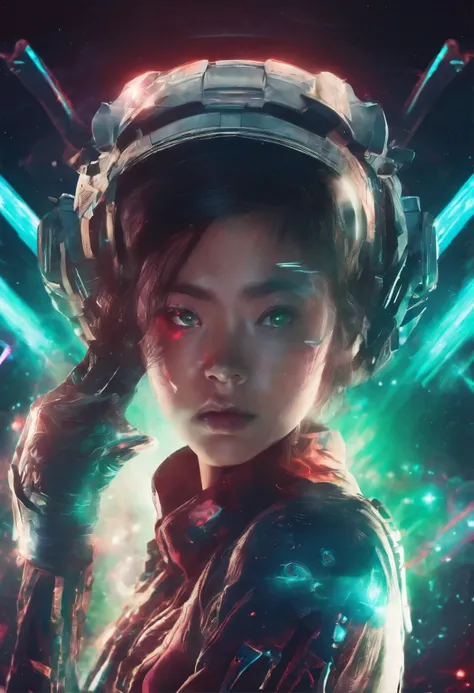 (grainy:0.5), cinematic,burmese girl, space, serious, detailed eyes, detailed face, detailed futuristic clothes, lights in clothes, (aiming gun:1.1), (hiding:1.1), (squatting, looking to side:1.1), volumetric lighting, isolation, horror, dark lighting, red...