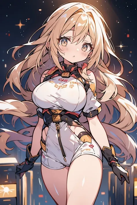 Sandy Hair Fall Down Body Big Slender Breasts Thin Thighs Thin Waist Solo Pilot Costume Looking At Viewer In Space Long Hair Blushing Determination