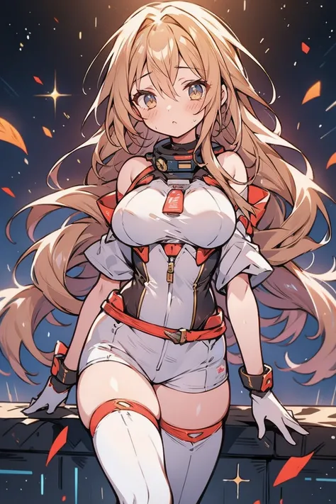 Sandy Hair Fall Down Body Big Slender Breasts Thin Thighs Thin Waist Solo Pilot Costume Looking At Viewer In Space Long Hair Blushing Determination