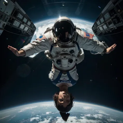 a man in a space suit flying through the air, floating in space, an astronaut floating in space, astronaut floating in space, floating in outer space, an astronaut relaxing in space, an astronaut in space, flying in space, astronaut in space, floating thro...