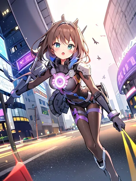 extreme detail,masterpiece,future city,with a girl (energy shield):1.3,tight fit bodysuit,protect yourself from danger,use a shi...