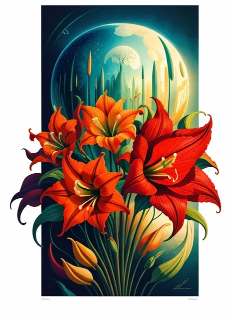 Best quality, masterpiece, ultra high res, (realistic photo: 1.4), surrealism, dreamlike, Amaryllis flower, ((abstract art)), Embroidery 