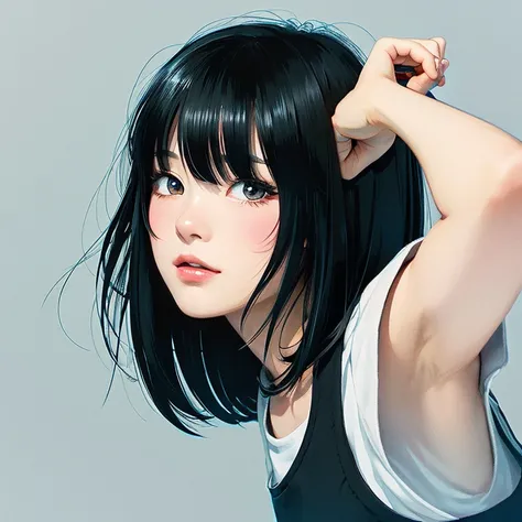 black hair short，An illustration、strong girl