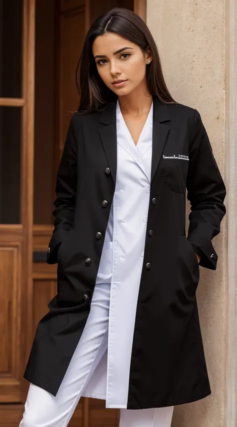 extremely high quality, realismo, female spanish, black medical coat