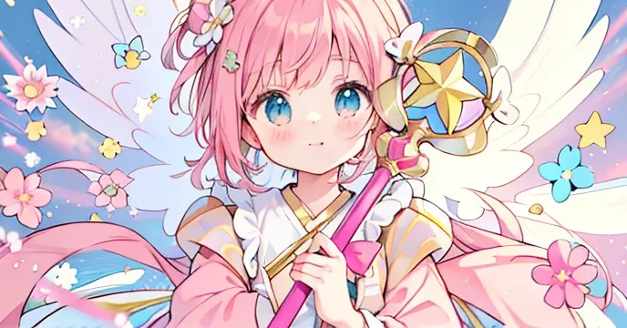 HD，Anime girl holding magic wand and star wand in hand, portrait of magic girl, sparkling magic girl, magic , Magic Card Girl Sakura, pinned in anime, Clean and detailed anime art, magic girl anime mahou shojo, Beautiful anime art style, cute anime girl po...