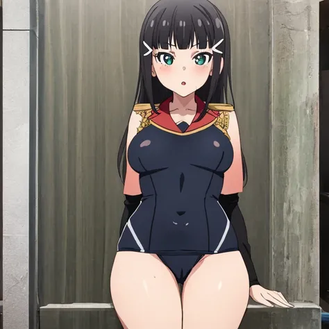 masterpiece,best quality,ultra detailed, best illustration, nsfw, 1girl, black_hair, one-piece swimsuit, Dia_Genjitsu_no_Yohane, おっぱい