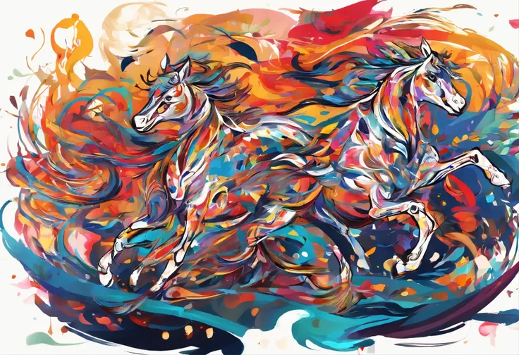 Ten thousand horses galloping，A visual feast blooming on a dark background。The mysterious sky represented by oil painting art，wild and，The soul is struck in it。The picture is full of passion and struggle，High details reveal the creative exploration of abst...