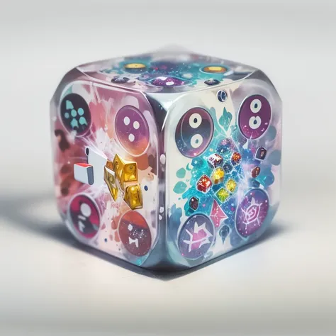 1thing, magicitem_v1, dnd magic item, gambling dice, d6, six sided, (colored splat white background)