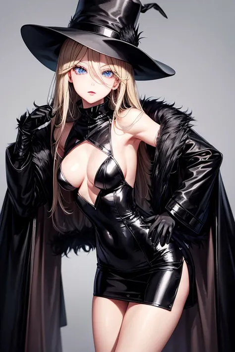 Black Russian hat、black mink long coat、black gloves、black boots、blonde、eyes are black、detailed、long eyelashes、slender body、Healthy lips、intense eye highlights、small breasts、Russian style