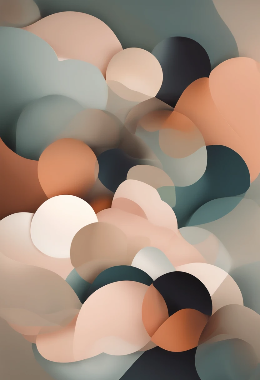 Develop an abstract composition with soft tones, prioritizing organic shapes to create a serene atmosphere