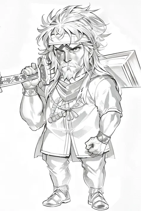 A picture of a man with a large sword in his hand、headband